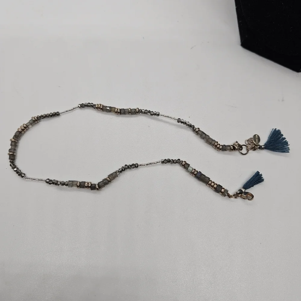 Shashi labradorite and seed bead strand with tassels SEE MEASUREMENT